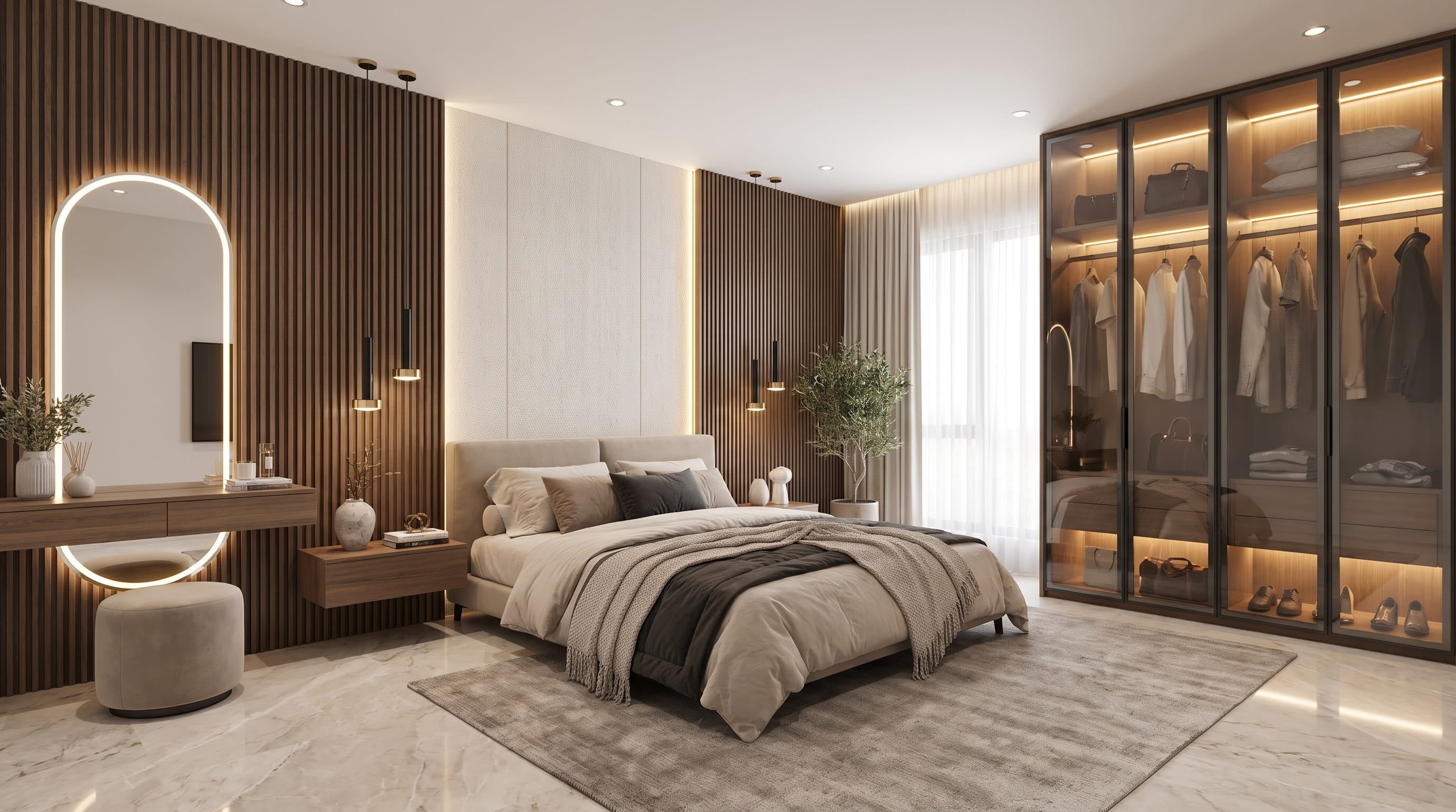 Illuminated Fluted Timber & Vanity Suite – Master Suite & Vanity karya Modern Interiors Surabaya